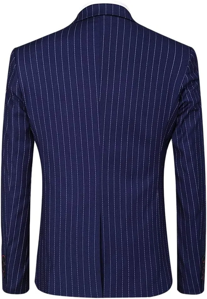 Mens 3 Piece Suit Formal Pinstripe Slim Fit Notched Lapel Dress Blazer Vest Trousers Set
