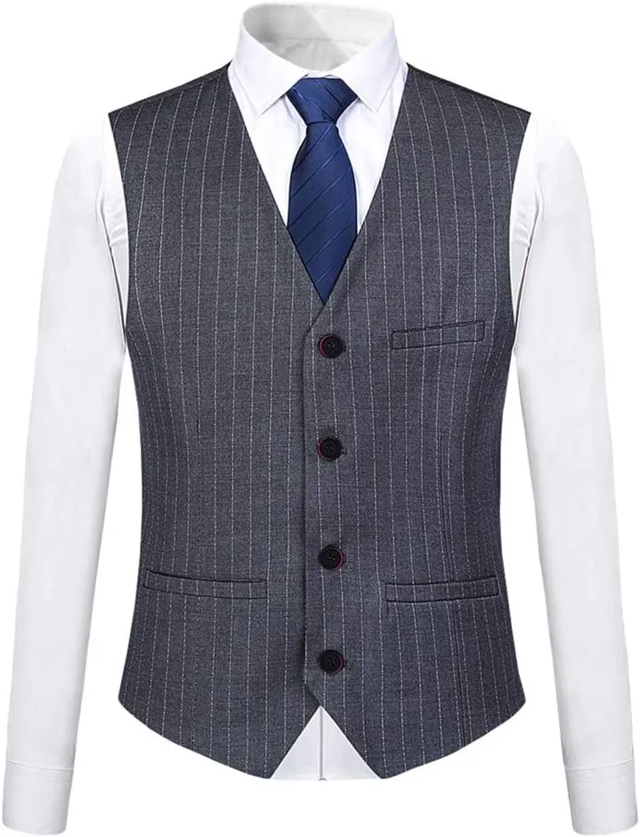 Mens 3 Piece Suit Formal Pinstripe Slim Fit Notched Lapel Dress Blazer Vest Trousers Set