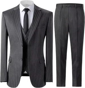 Men's 3 Pieces Pinstripe Suits Slim Fit Stripe Tuxedo Sets for Men Business Formal Wedding Blazer Jacket Vest Pants Sets