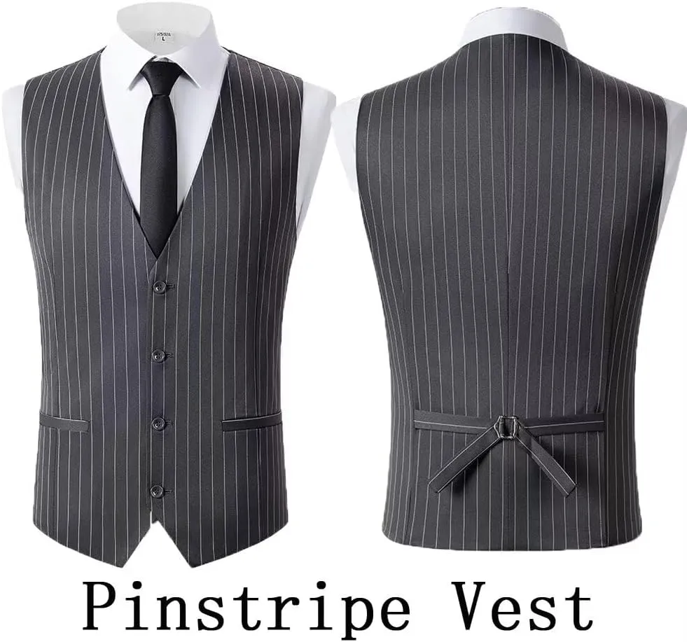 Men's 3 Pieces Pinstripe Suits Slim Fit Stripe Tuxedo Sets for Men Business Formal Wedding Blazer Jacket Vest Pants Sets