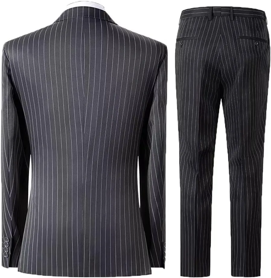 Men's 3 Pieces Pinstripe Suits Slim Fit Stripe Tuxedo Sets for Men Business Formal Wedding Blazer Jacket Vest Pants Sets