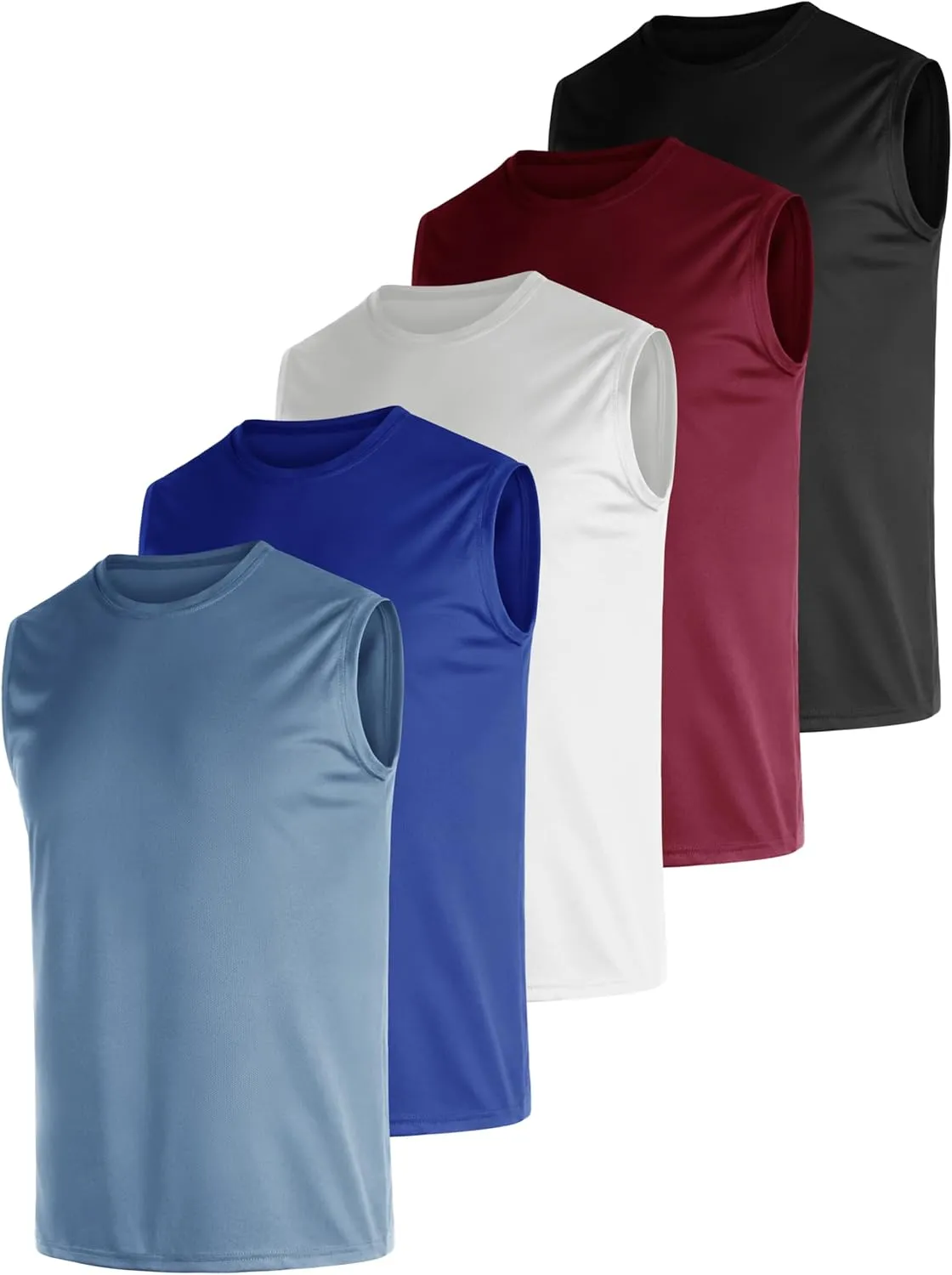 Men's 5 Pack Dry Fit Quick Dry Tech Performance Sleeveless T Shirts Mesh Workout Gym Muscle Running Tank Tops