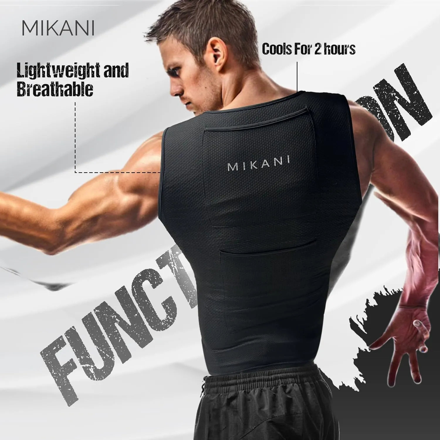 Men's Black Mesh Cooling Cycling Vest - 2 Reusable Ice Packs,4 PocketsLightweight,Breathable for Cycling, Running,Outdoors