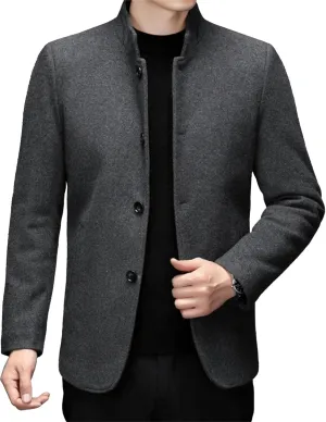 Men's Business Casual Chinese Jacket Front Button Blazer Traditional Uniform Groom Dress Mandarin Collar Formal