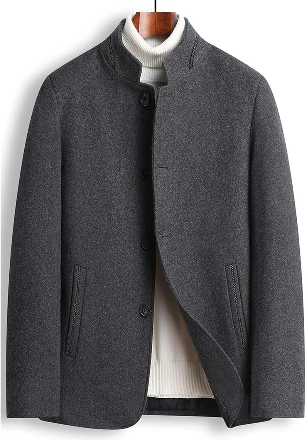 Men's Business Casual Chinese Jacket Front Button Blazer Traditional Uniform Groom Dress Mandarin Collar Formal