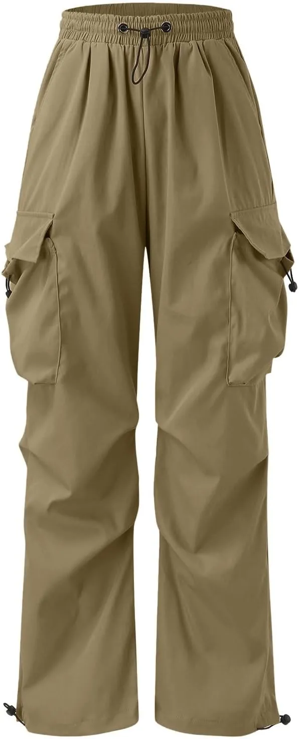 Mens Cargo Casual Pants Drawstring Loose Fit Athletic Jogger Sports Elastic Waist Outdoor Trousers Parachute Pant