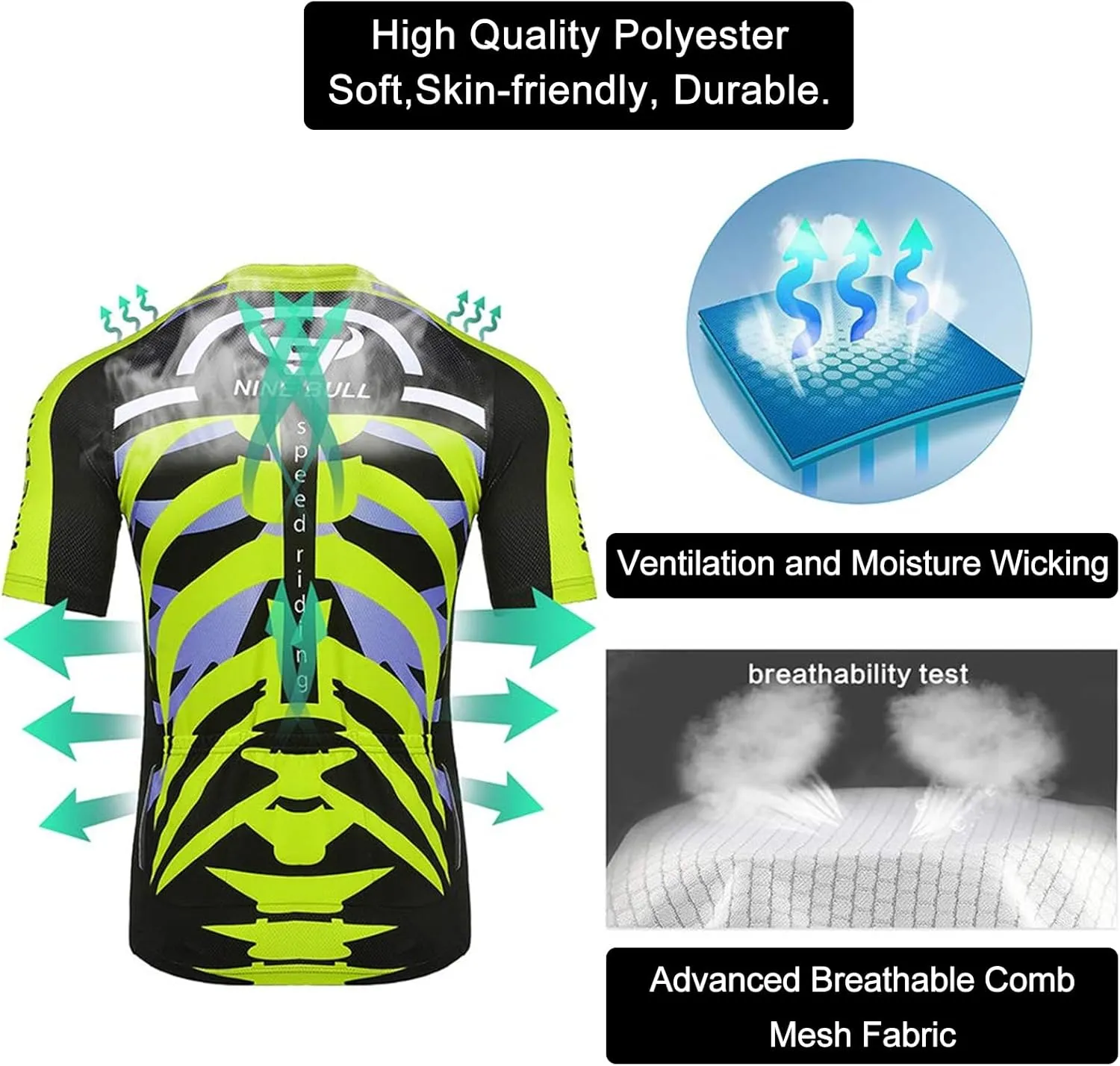 Men's Cycling Jersey Set - Reflective Quick-Dry Biking Shirt and 3D Padded Cycling Bike Shorts