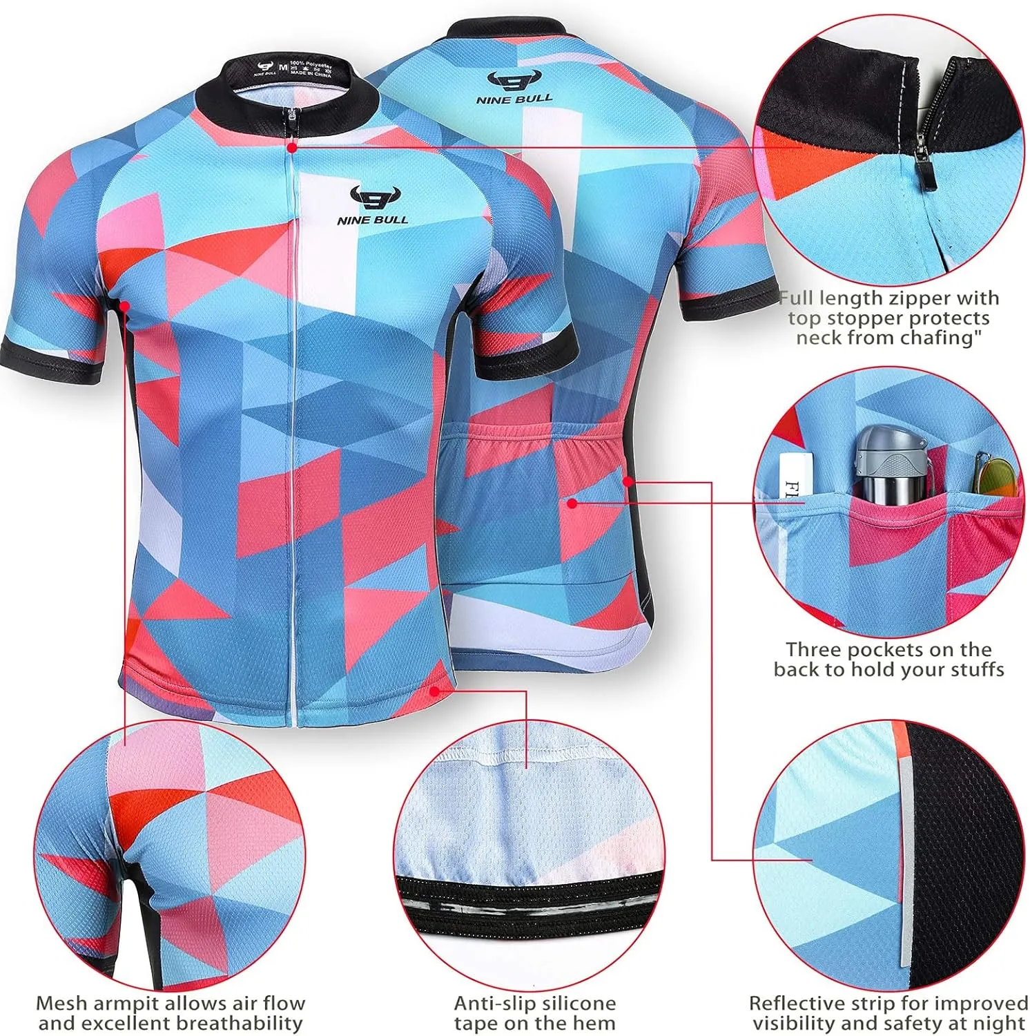 Men's Cycling Jersey Set - Reflective Quick-Dry Biking Shirt and 3D Padded Cycling Bike Shorts