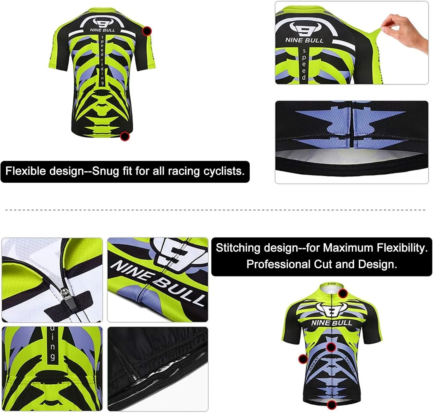 Men's Cycling Jersey Set - Reflective Quick-Dry Biking Shirt and 3D Padded Cycling Bike Shorts