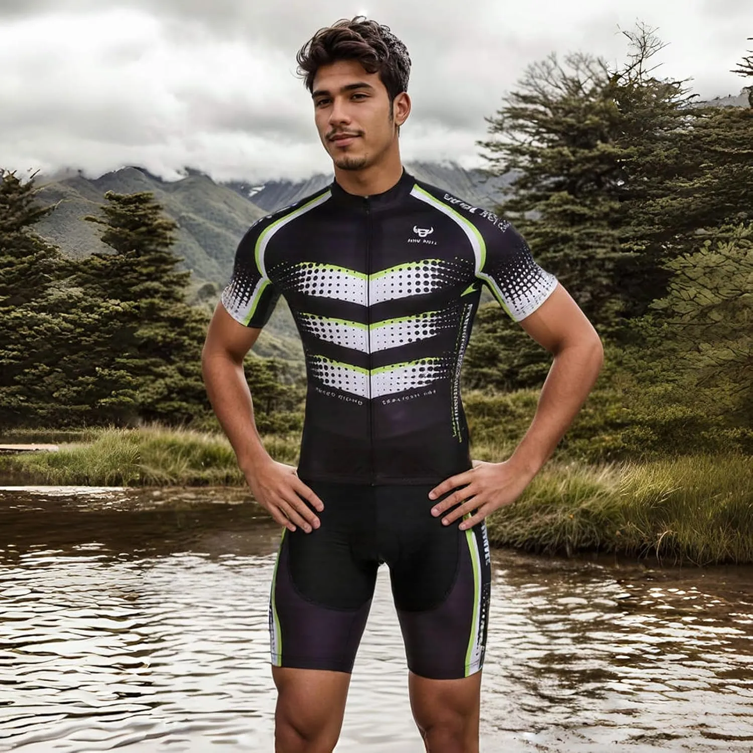Men's Cycling Jersey Set - Reflective Quick-Dry Biking Shirt and 3D Padded Cycling Bike Shorts
