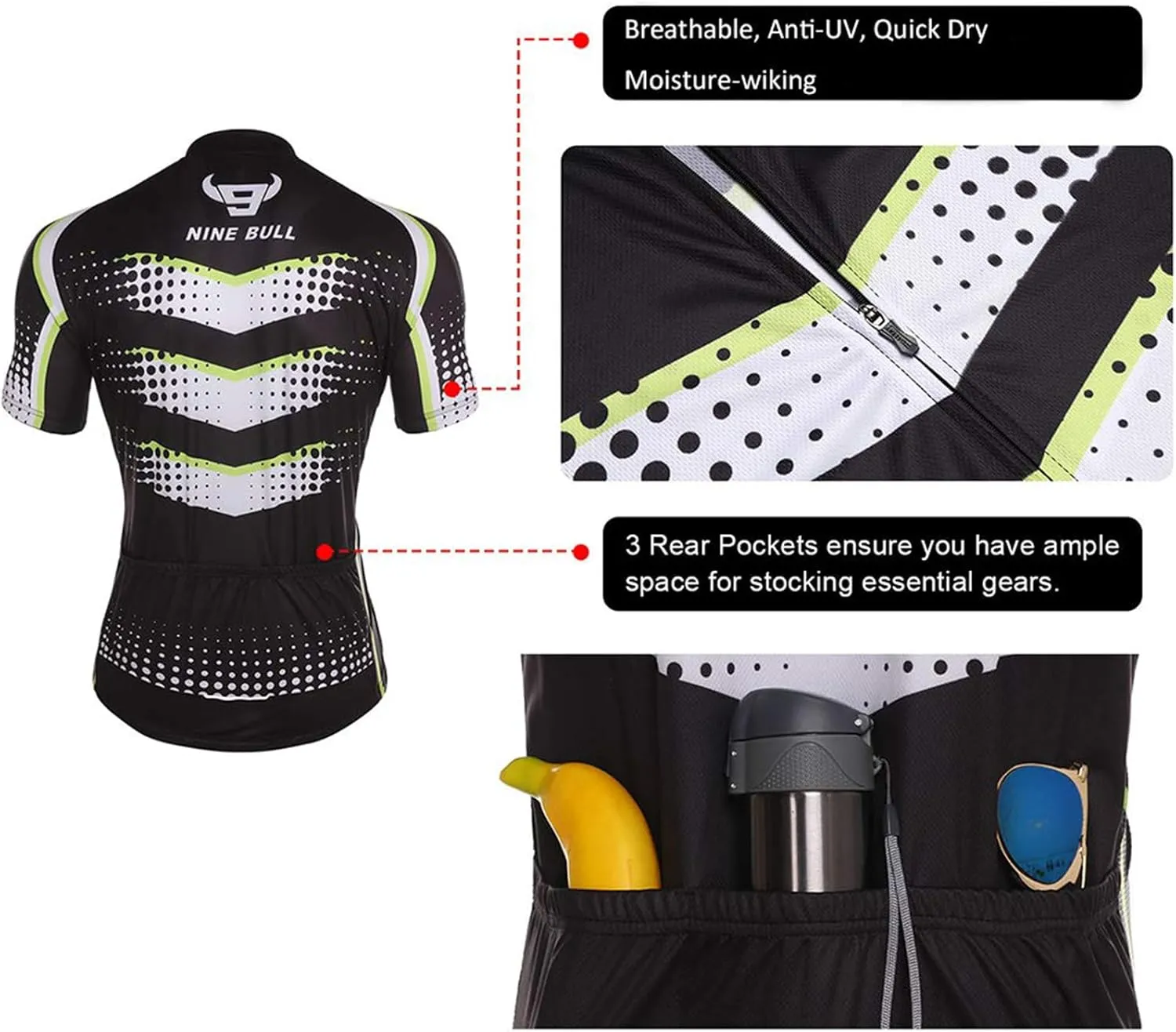 Men's Cycling Jersey Set - Reflective Quick-Dry Biking Shirt and 3D Padded Cycling Bike Shorts