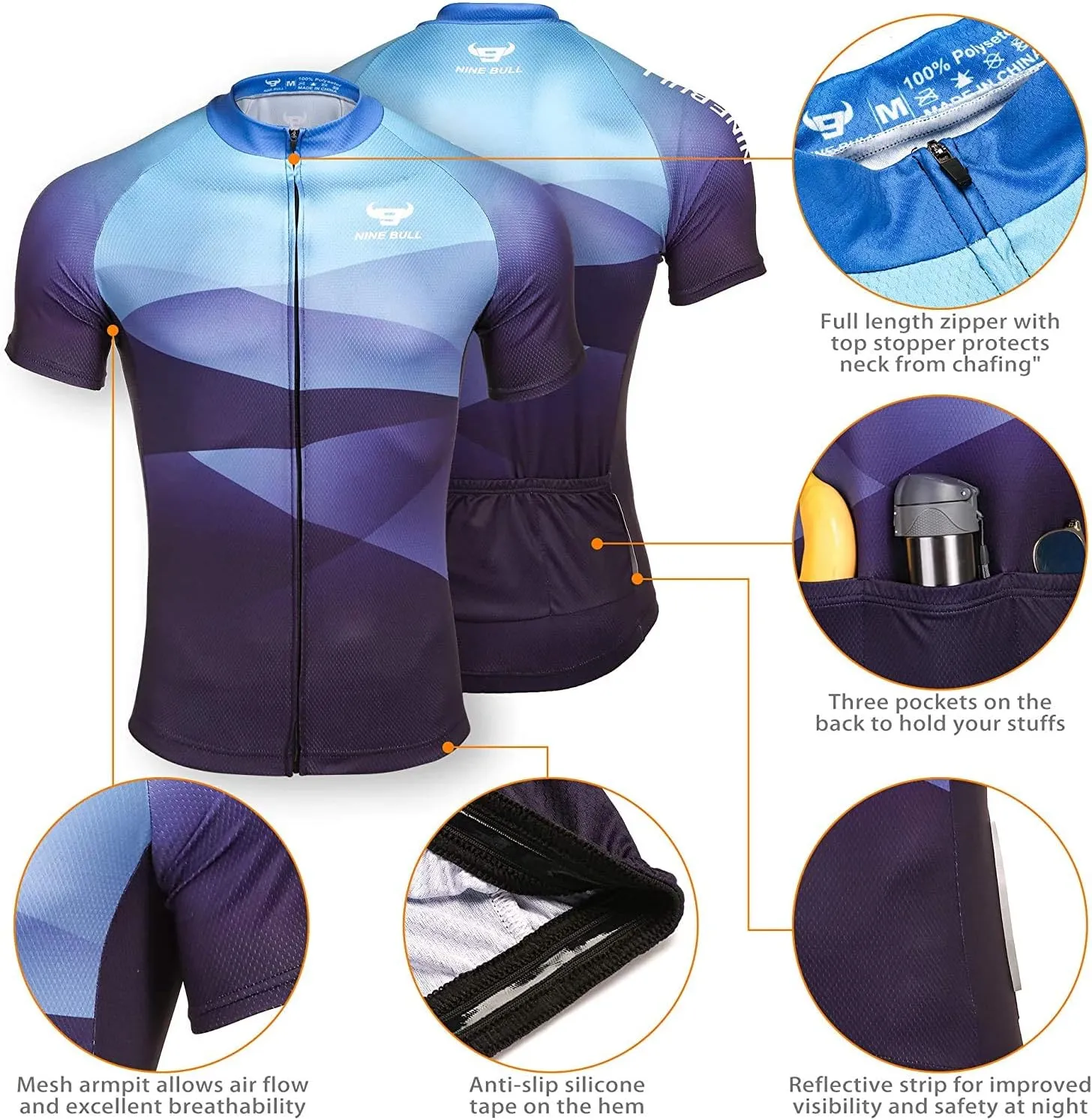 Men's Cycling Jersey Set - Reflective Quick-Dry Biking Shirt and 3D Padded Cycling Bike Shorts