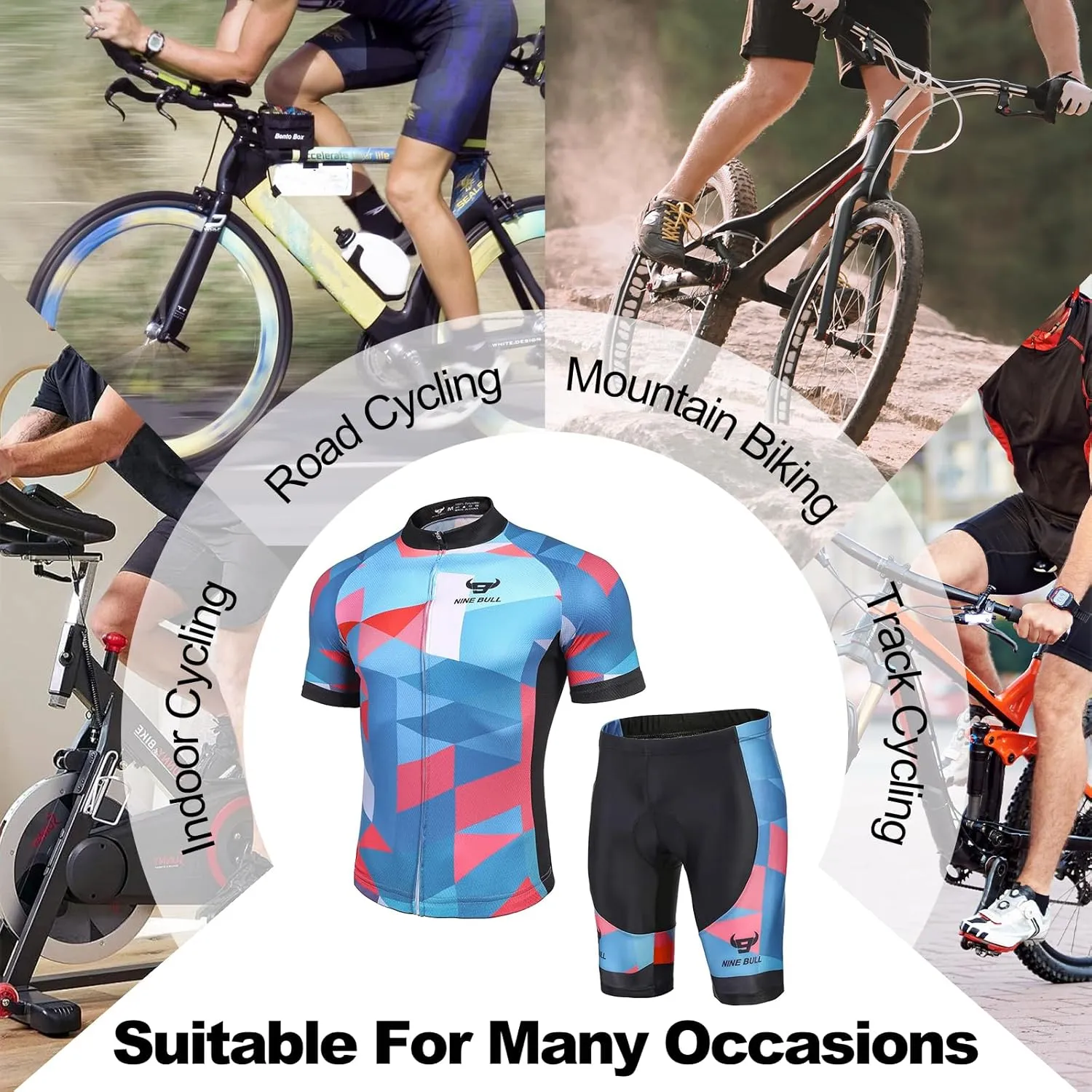 Men's Cycling Jersey Set - Reflective Quick-Dry Biking Shirt and 3D Padded Cycling Bike Shorts