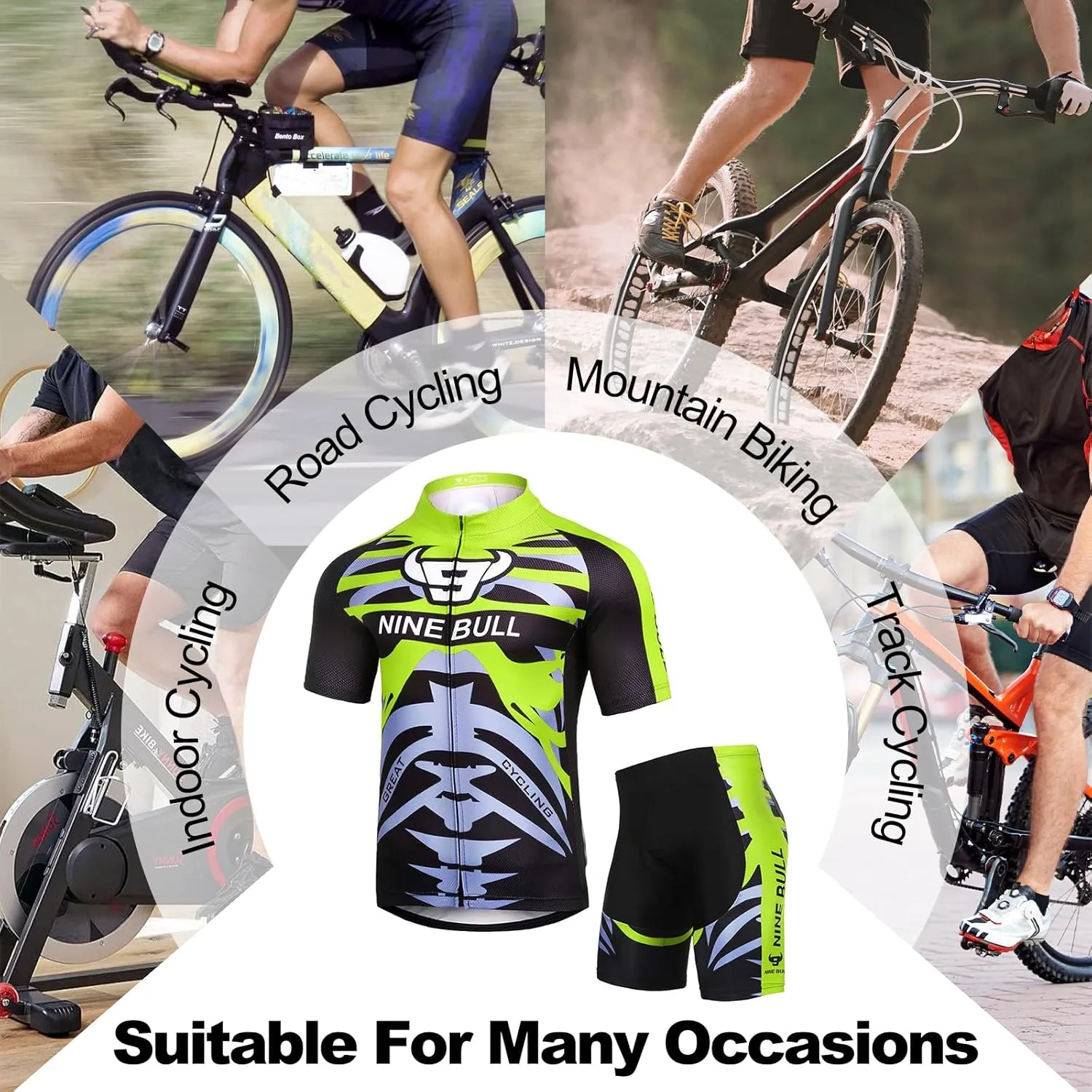 Men's Cycling Jersey Set - Reflective Quick-Dry Biking Shirt and 3D Padded Cycling Bike Shorts