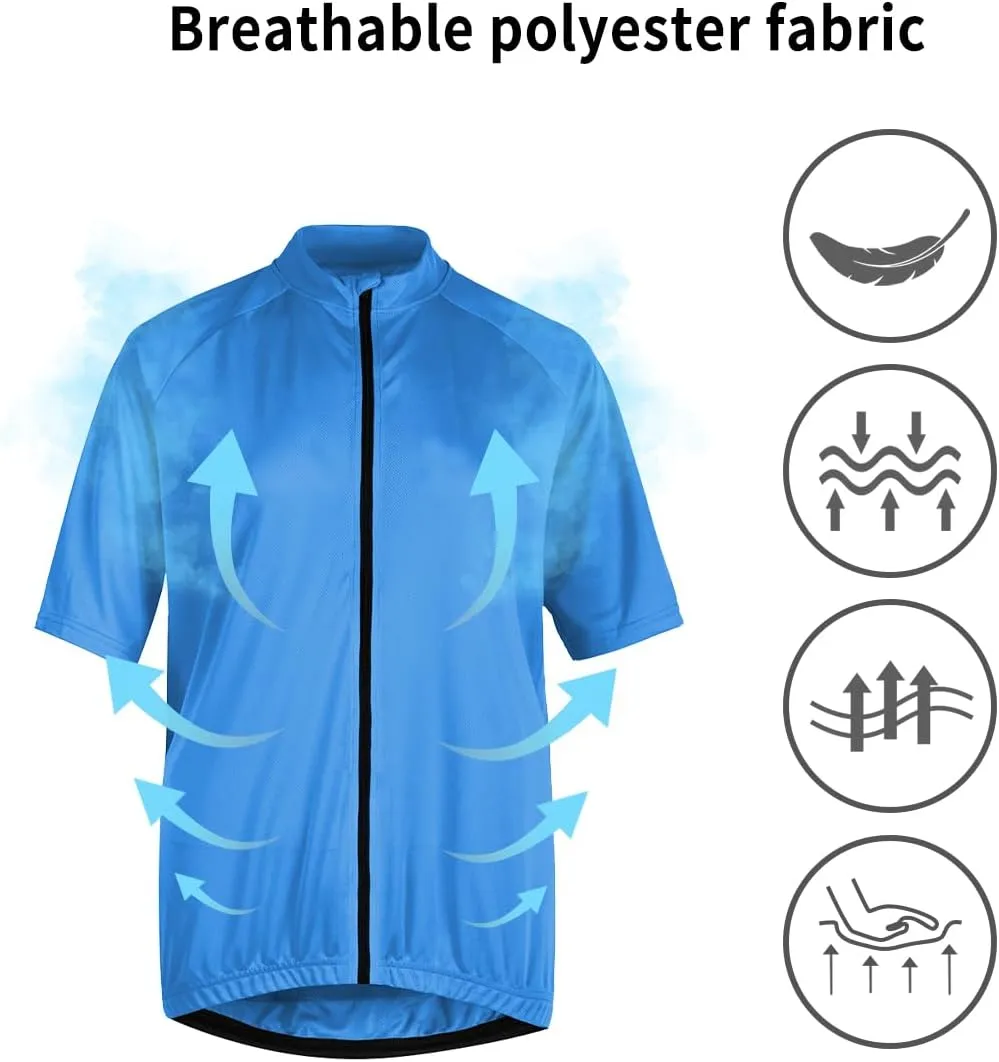 Men's Cycling Jersey Zip Short Sleeve Moisture Wicking Breathable 3 Large Back Pocket Quick-Drying Cycling Shirt