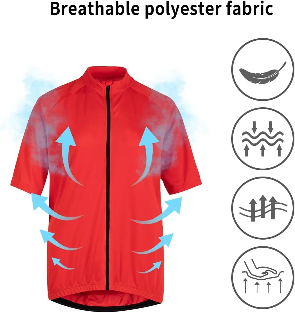 Men's Cycling Jersey Zip Short Sleeve Moisture Wicking Breathable 3 Large Back Pocket Quick-Drying Cycling Shirt