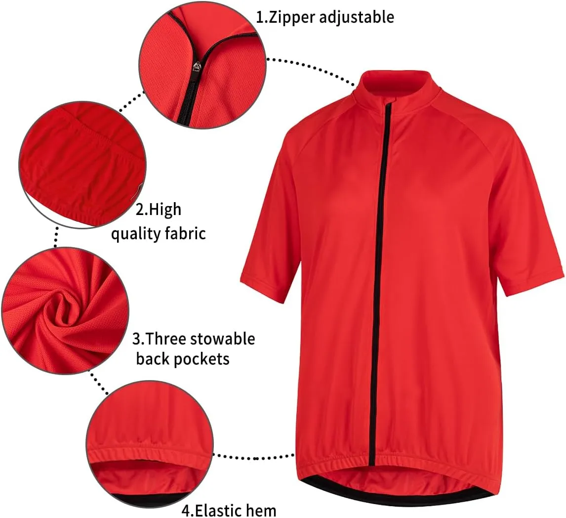 Men's Cycling Jersey Zip Short Sleeve Moisture Wicking Breathable 3 Large Back Pocket Quick-Drying Cycling Shirt