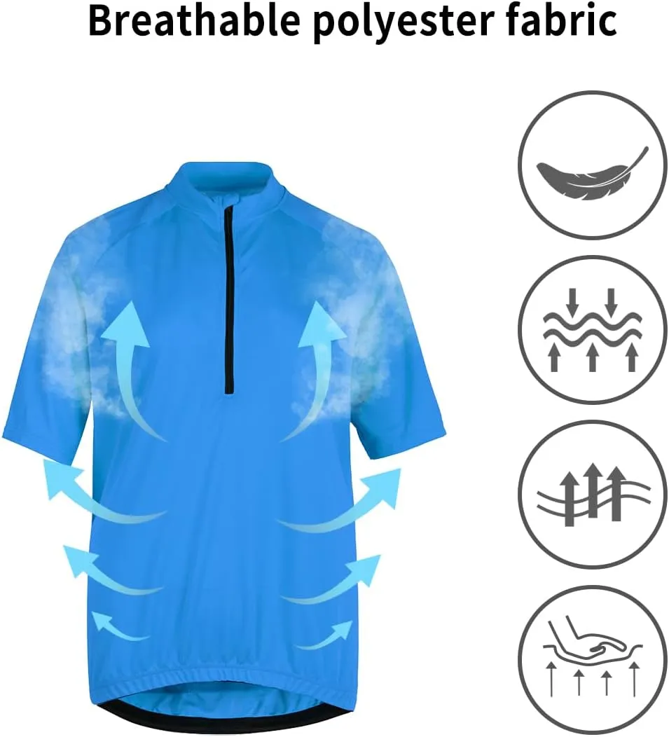 Men's Cycling Jersey Zip Short Sleeve Moisture Wicking Breathable 3 Large Back Pocket Quick-Drying Cycling Shirt