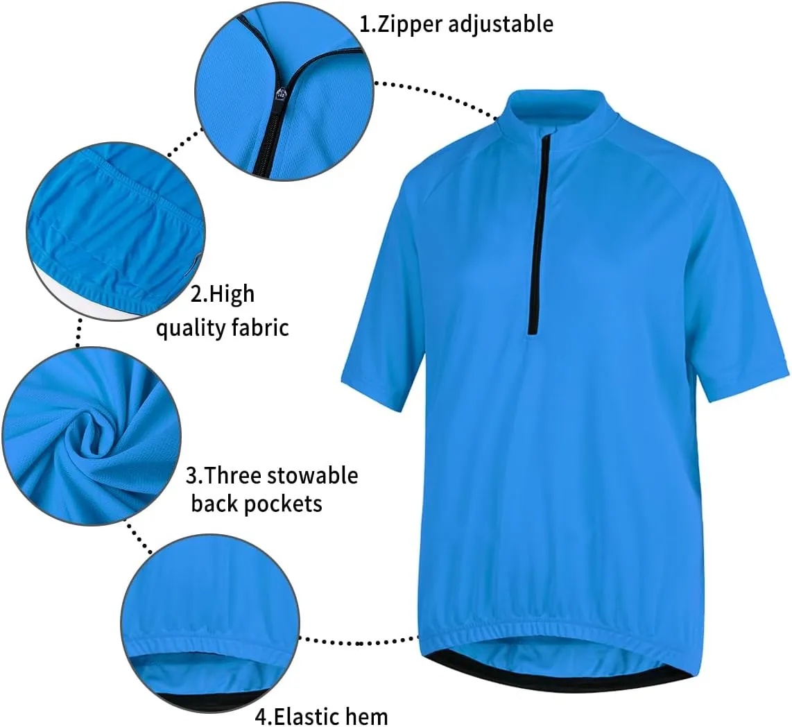 Men's Cycling Jersey Zip Short Sleeve Moisture Wicking Breathable 3 Large Back Pocket Quick-Drying Cycling Shirt