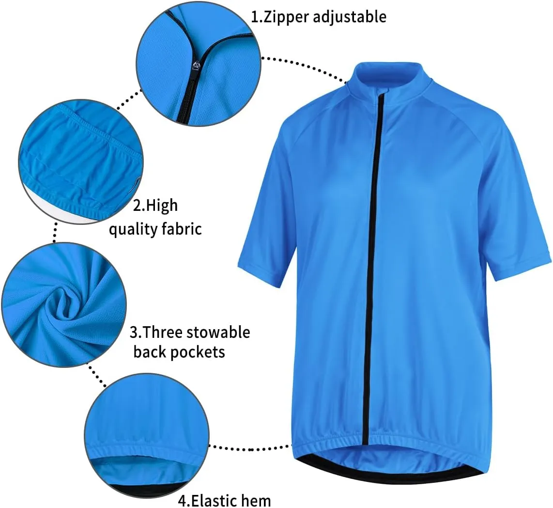 Men's Cycling Jersey Zip Short Sleeve Moisture Wicking Breathable 3 Large Back Pocket Quick-Drying Cycling Shirt