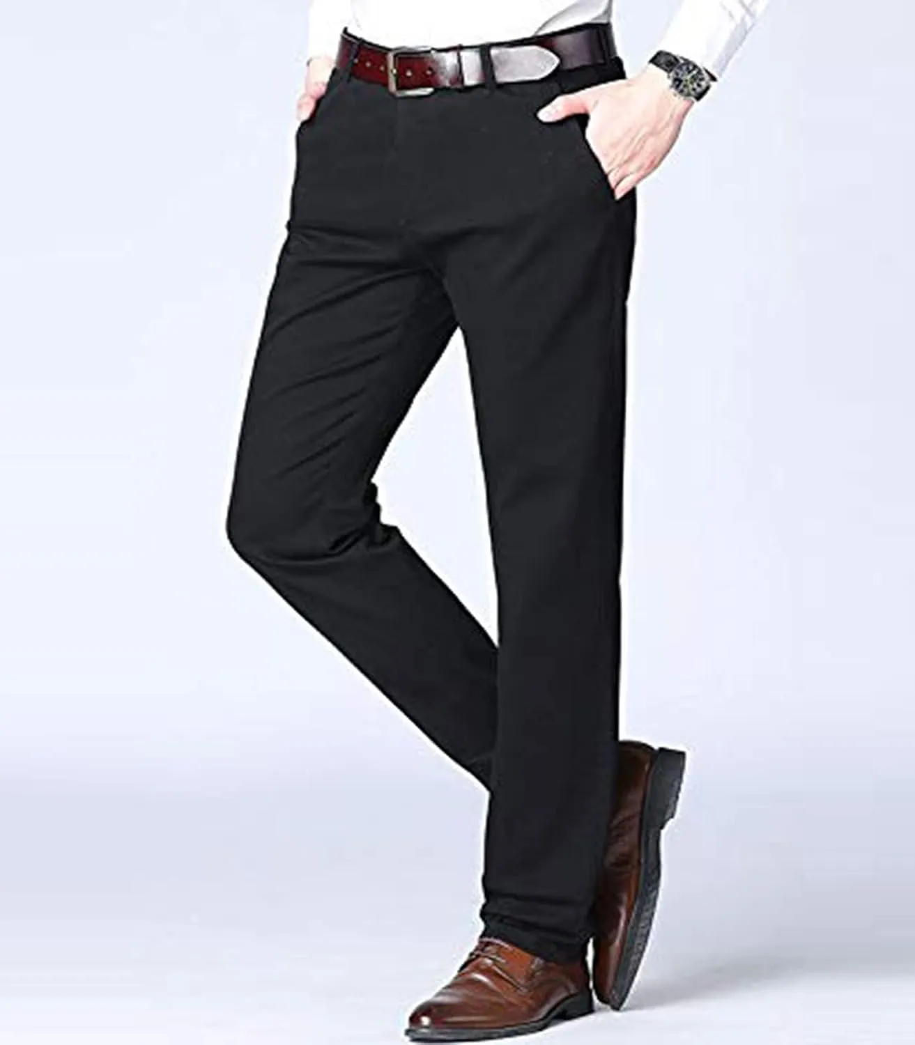 Men's Flat Front Suit Pants Regular Fit Wrinkle-Free Stretch Casual Dress Pants Trousers