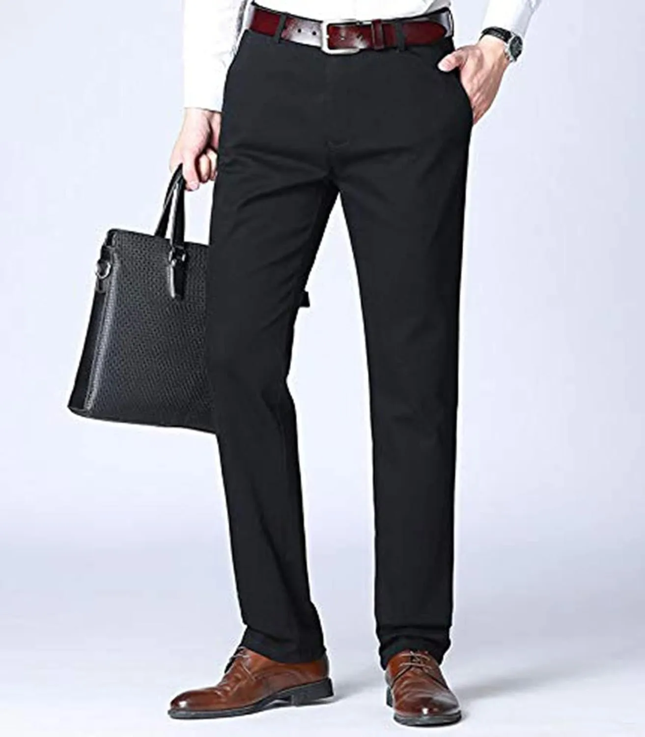Men's Flat Front Suit Pants Regular Fit Wrinkle-Free Stretch Casual Dress Pants Trousers