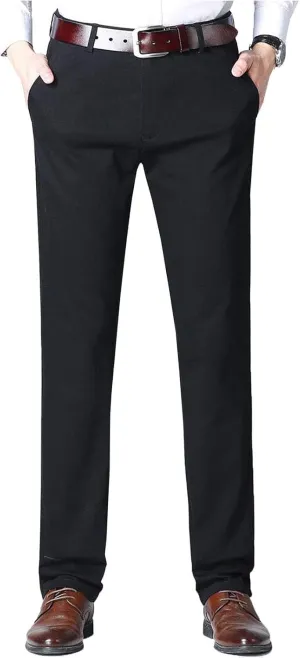 Men's Flat Front Suit Pants Regular Fit Wrinkle-Free Stretch Casual Dress Pants Trousers