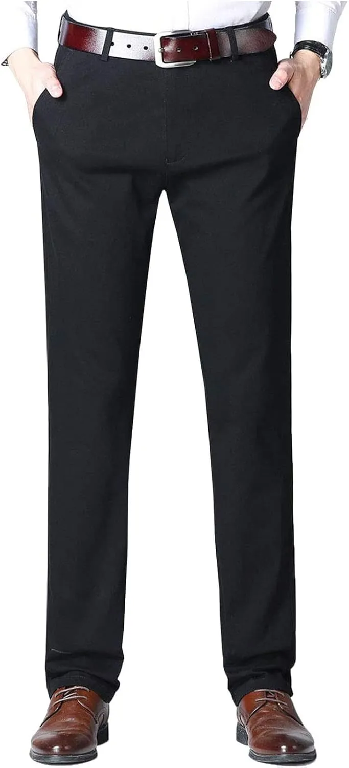 Men's Flat Front Suit Pants Regular Fit Wrinkle-Free Stretch Casual Dress Pants Trousers