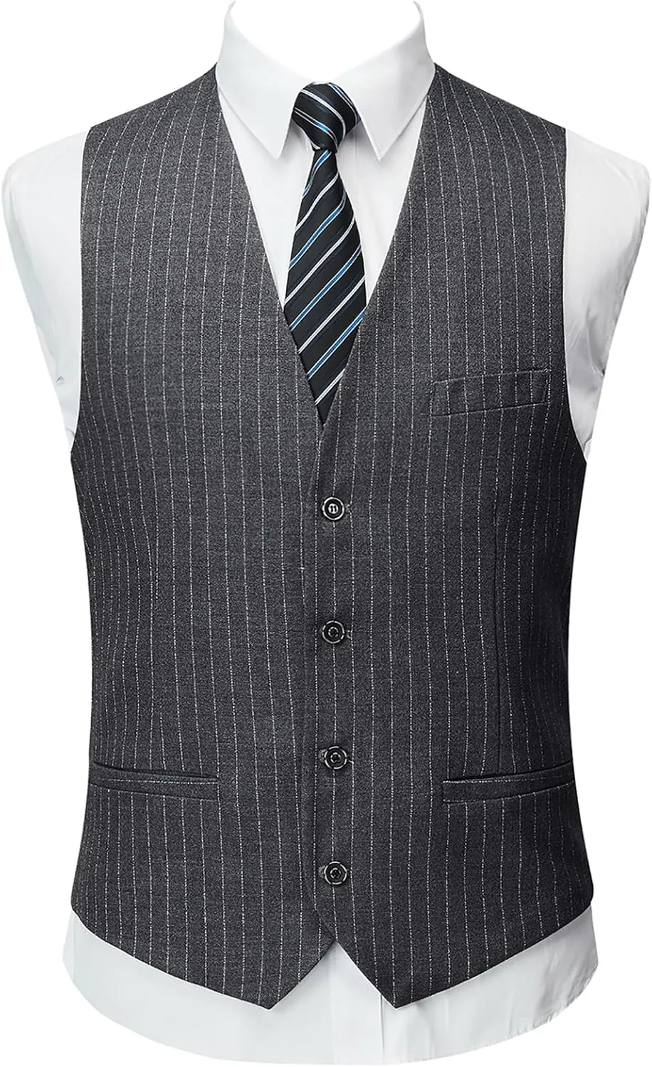 Mens Pinstripe Suit 3 Piece Slim Fit Casual Dress Suits Blazer Vest Pants