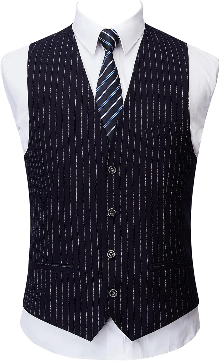 Mens Pinstripe Suit 3 Piece Slim Fit Casual Dress Suits Blazer Vest Pants