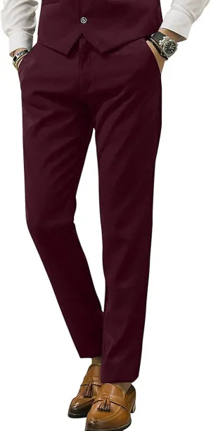 Mens Slim Fit Suit Pants Front Flat Stretch Dress Pants Ankle Length Colored Trousers