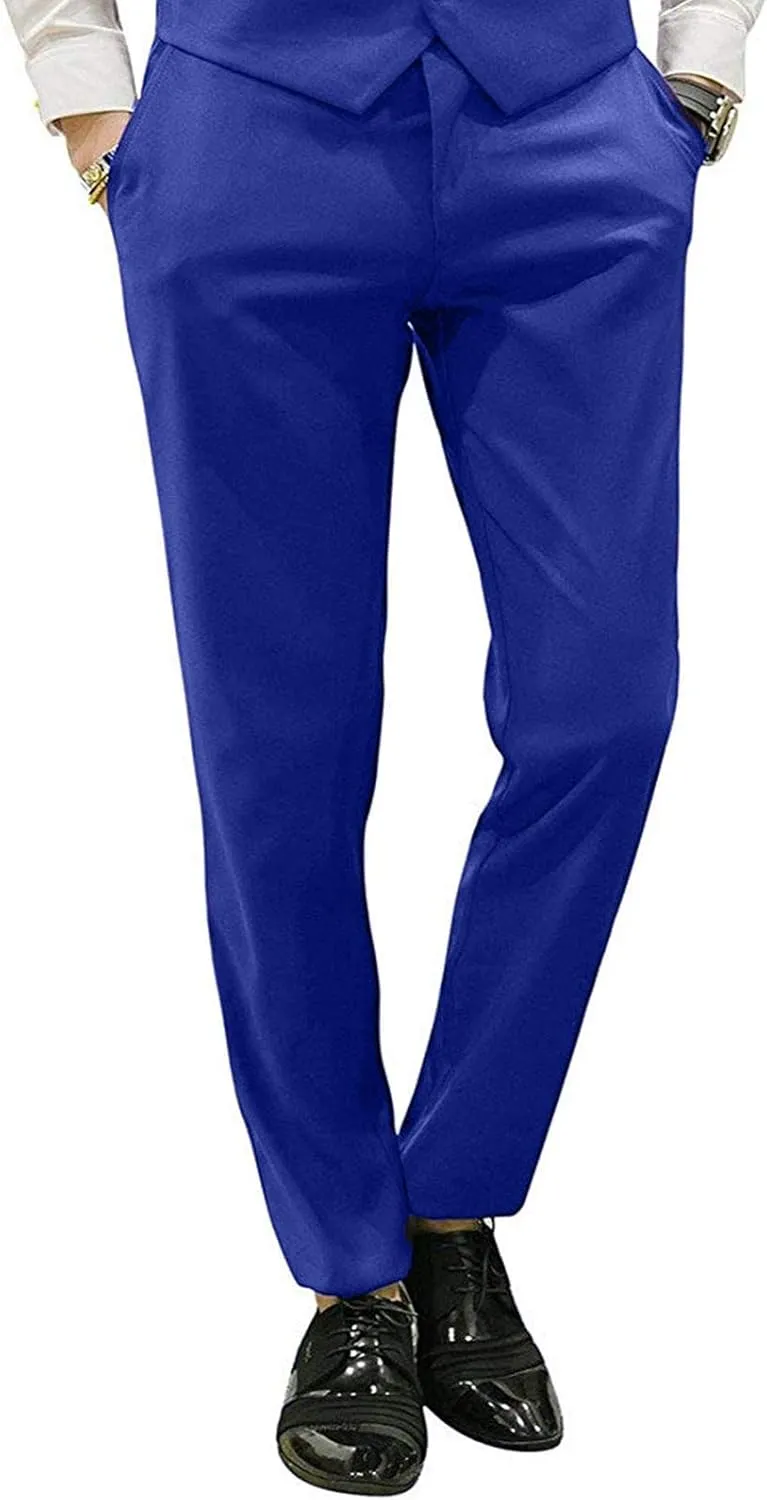 Mens Slim Fit Suit Pants Front Flat Stretch Dress Pants Ankle Length Colored Trousers