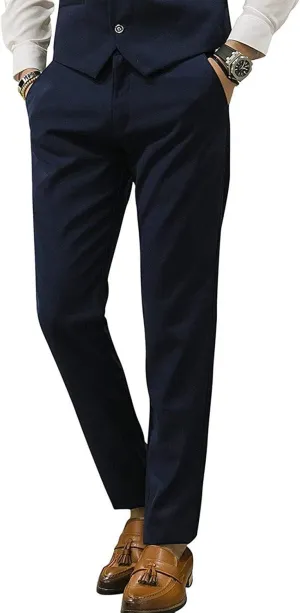 Mens Slim Fit Suit Pants Front Flat Stretch Dress Pants Ankle Length Colored Trousers