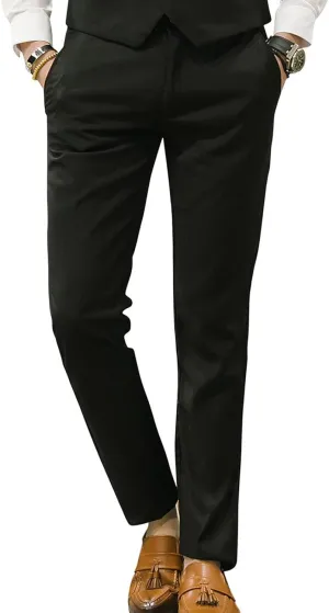 Mens Slim Fit Suit Pants Front Flat Stretch Dress Pants Ankle Length Colored Trousers