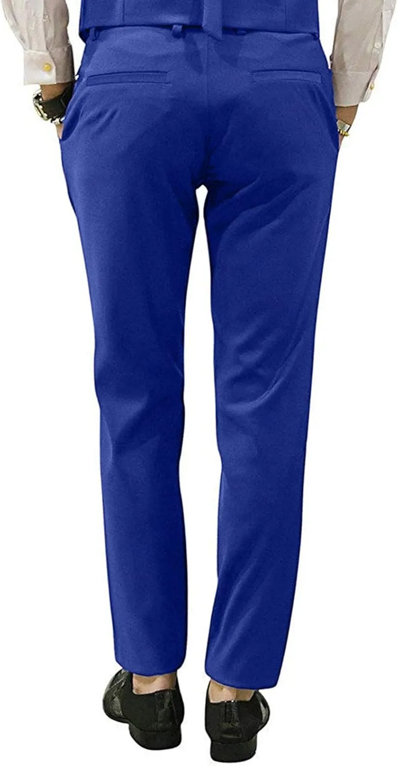 Mens Slim Fit Suit Pants Front Flat Stretch Dress Pants Ankle Length Colored Trousers