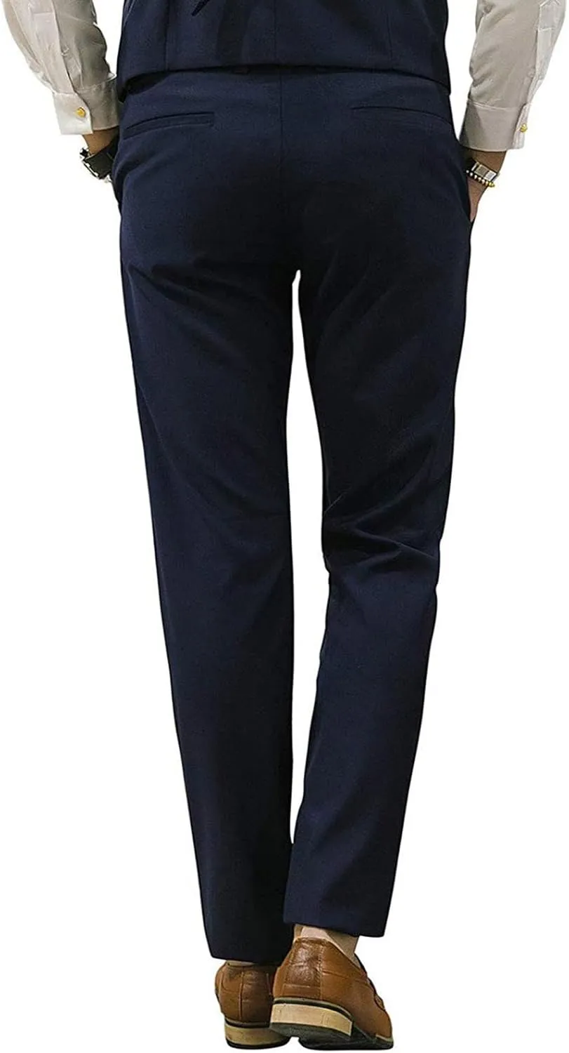 Mens Slim Fit Suit Pants Front Flat Stretch Dress Pants Ankle Length Colored Trousers