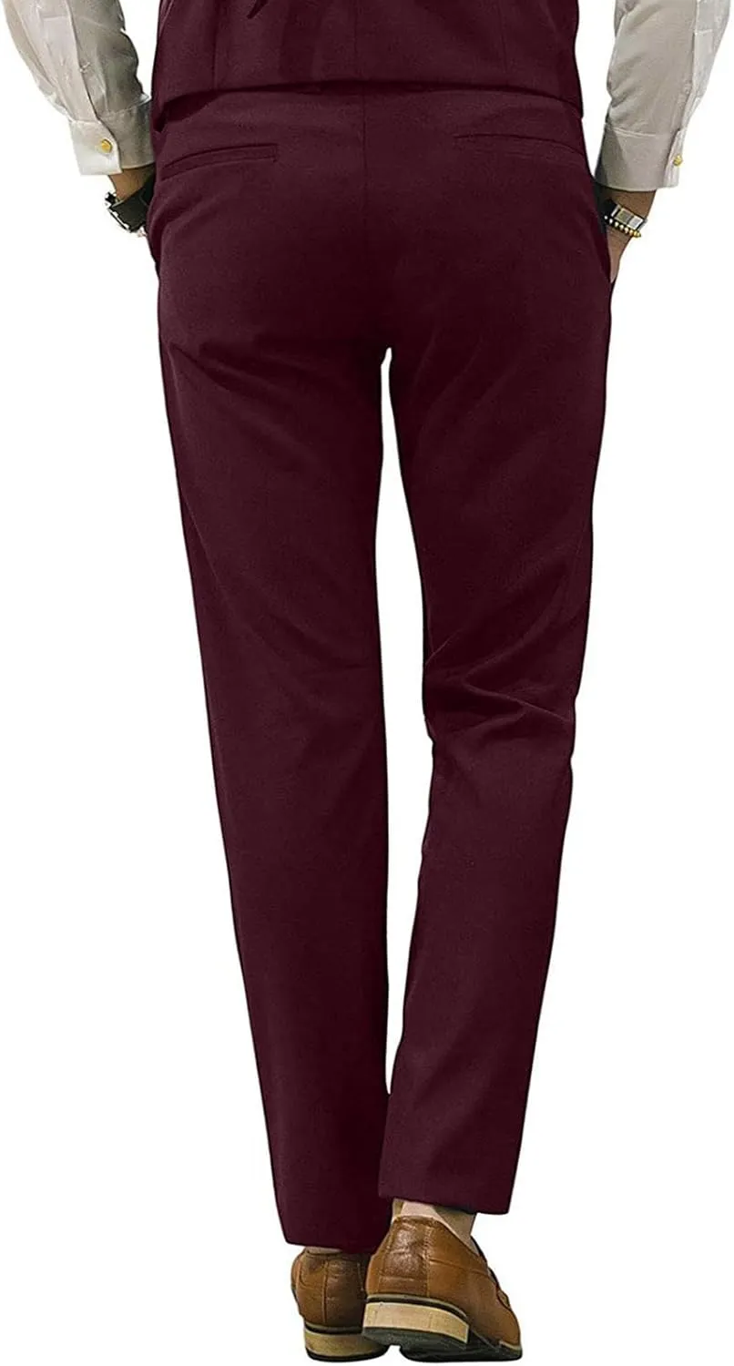 Mens Slim Fit Suit Pants Front Flat Stretch Dress Pants Ankle Length Colored Trousers