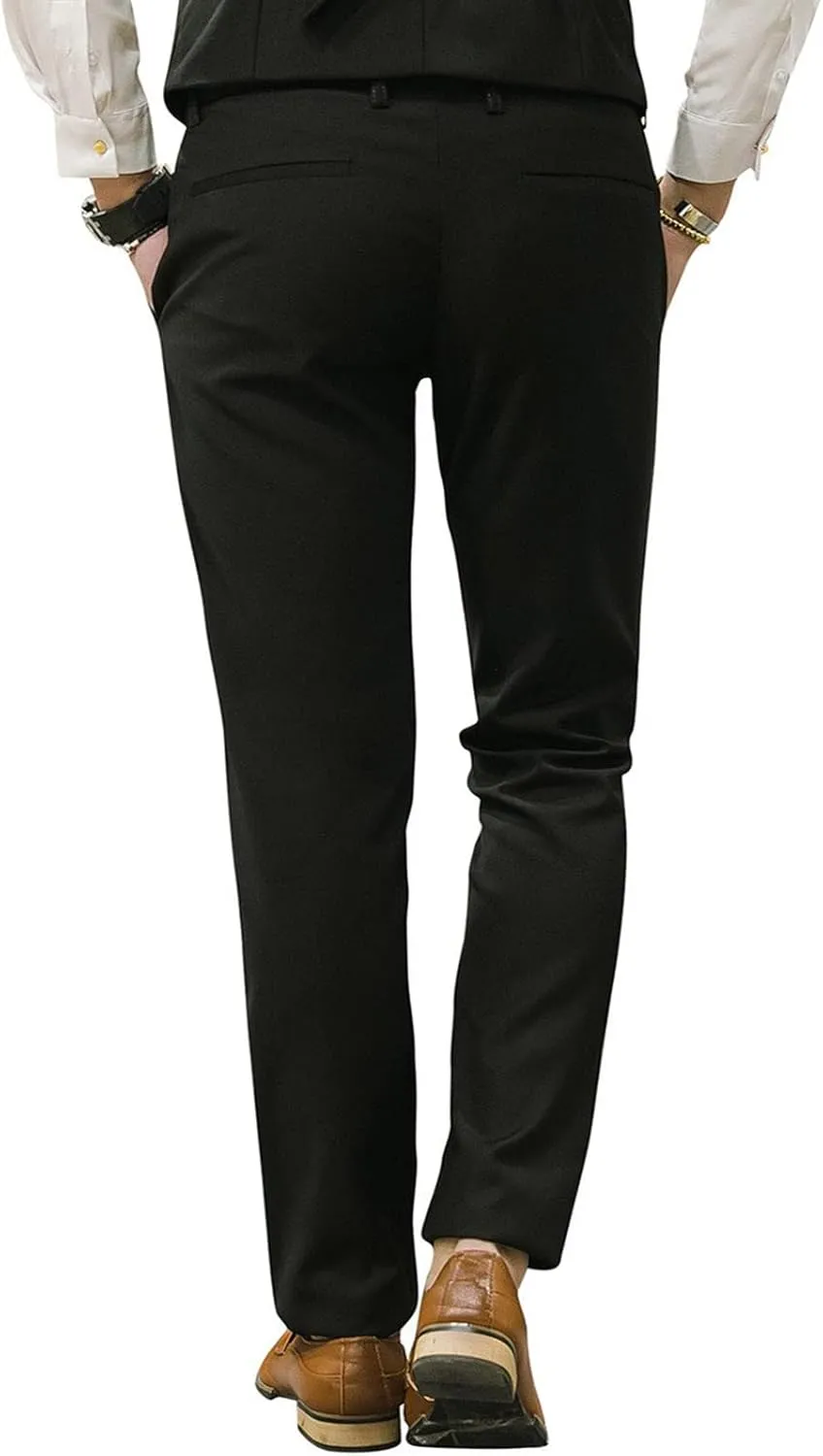 Mens Slim Fit Suit Pants Front Flat Stretch Dress Pants Ankle Length Colored Trousers