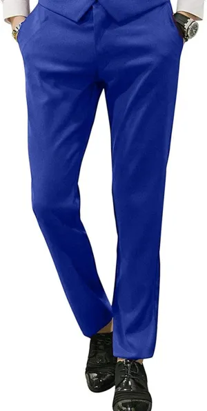 Mens Slim Fit Suit Pants Front Flat Stretch Dress Pants Ankle Length Colored Trousers