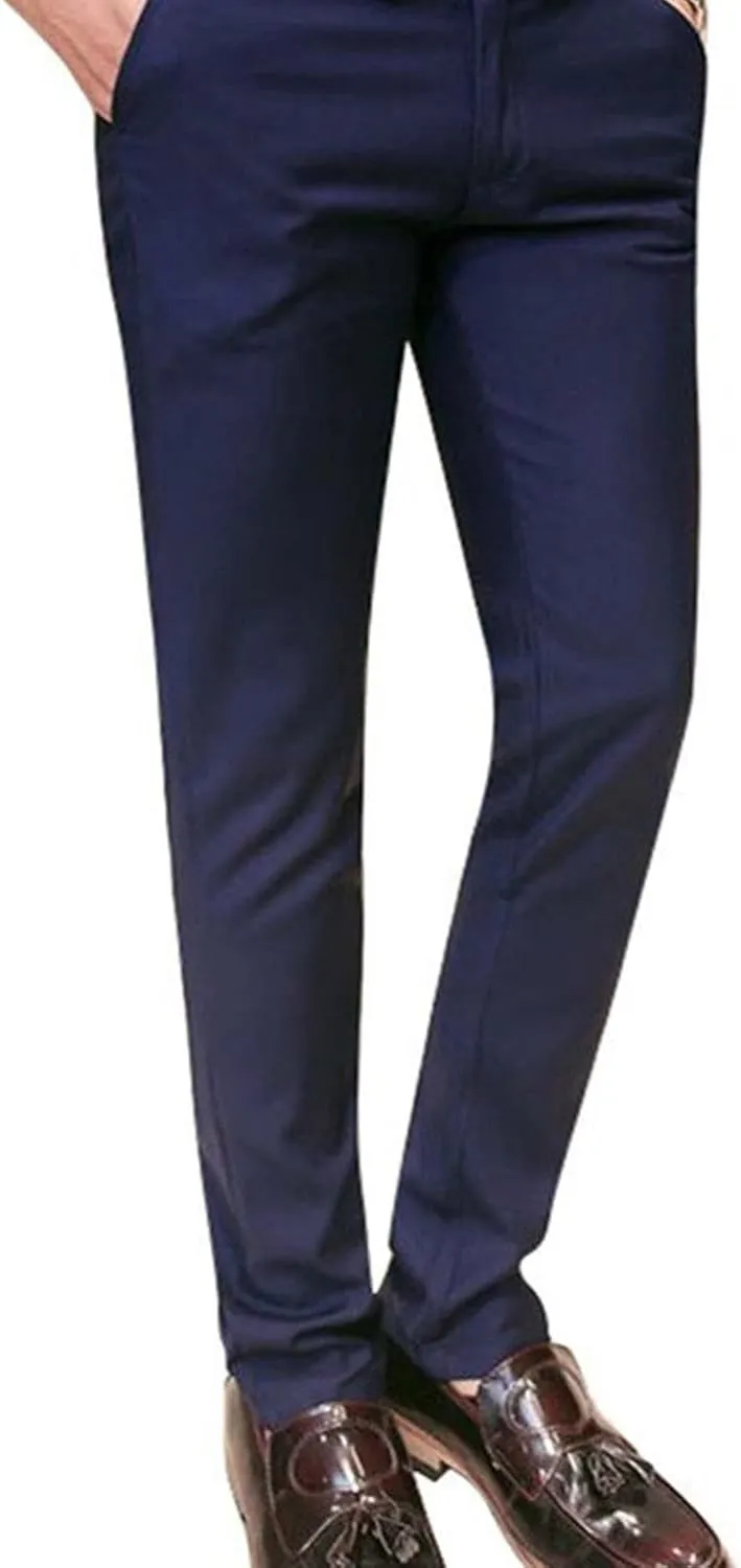 Mens Slim Fit Suit Pants Front Flat Stretch Dress Pants Ankle Length Colored Trousers