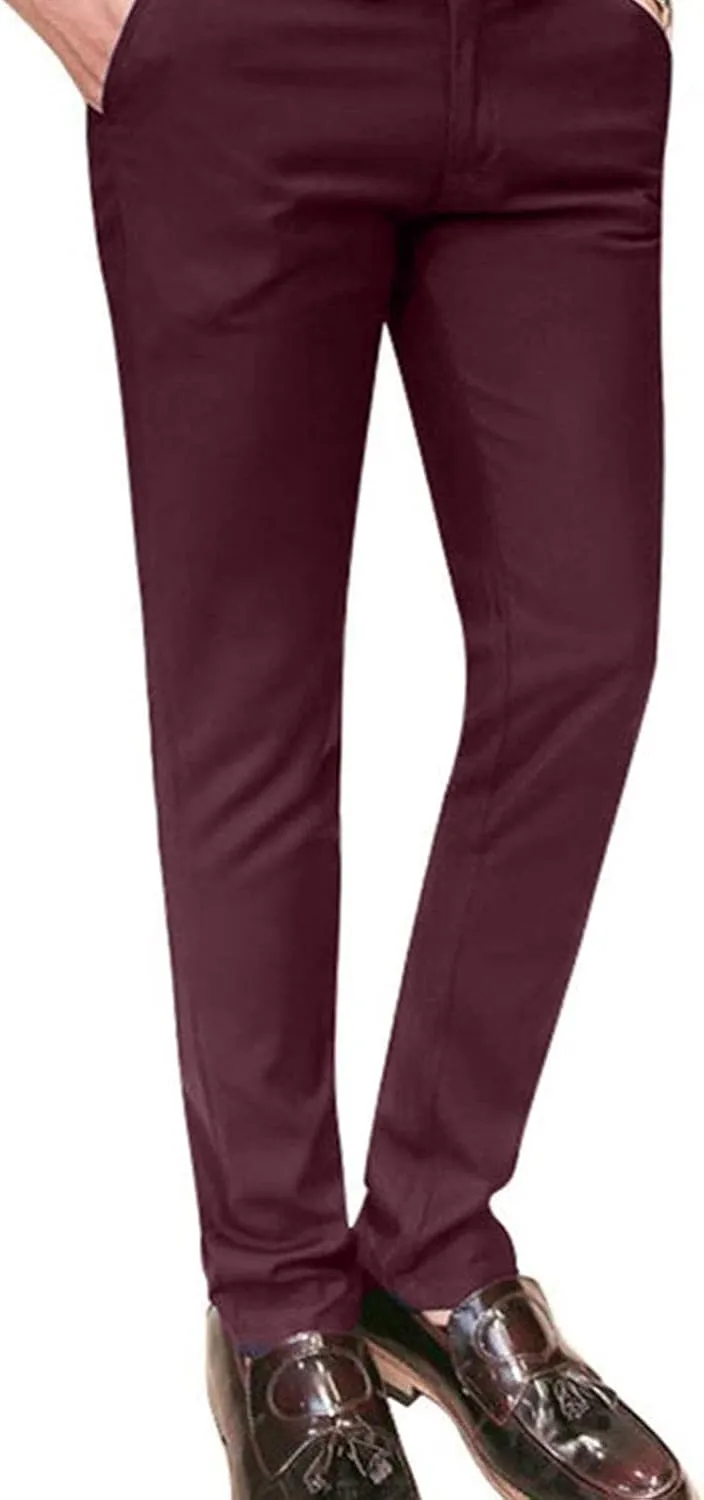 Mens Slim Fit Suit Pants Front Flat Stretch Dress Pants Ankle Length Colored Trousers