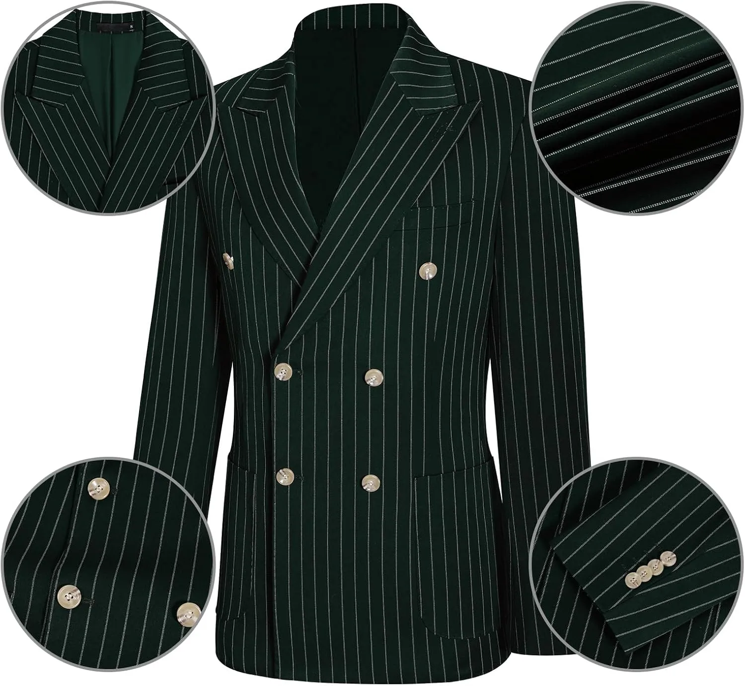 Mens Suits Slim Fit 3 Piece Double Breasted Tuxedo Suit Jacket Vest Pants Set for Wedding Prom