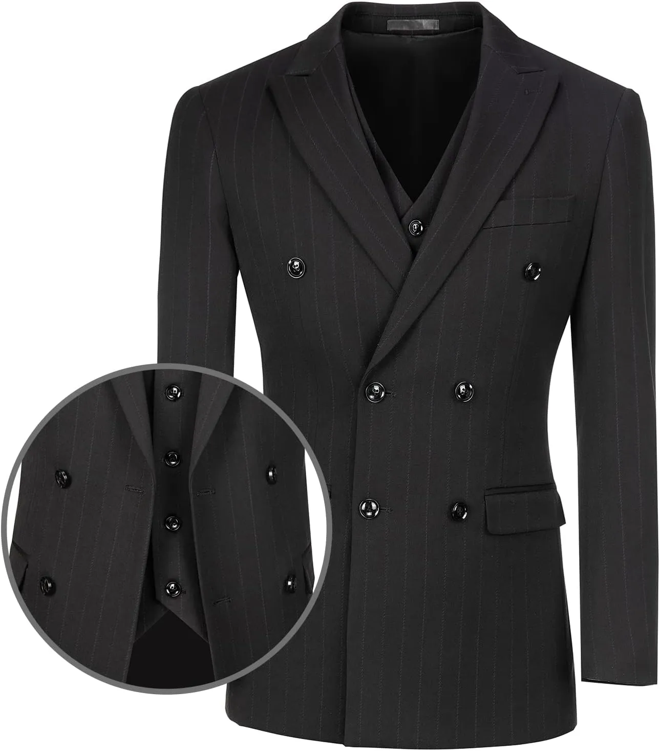 Mens Suits Slim Fit 3 Piece Double Breasted Tuxedo Suit Jacket Vest Pants Set for Wedding Prom