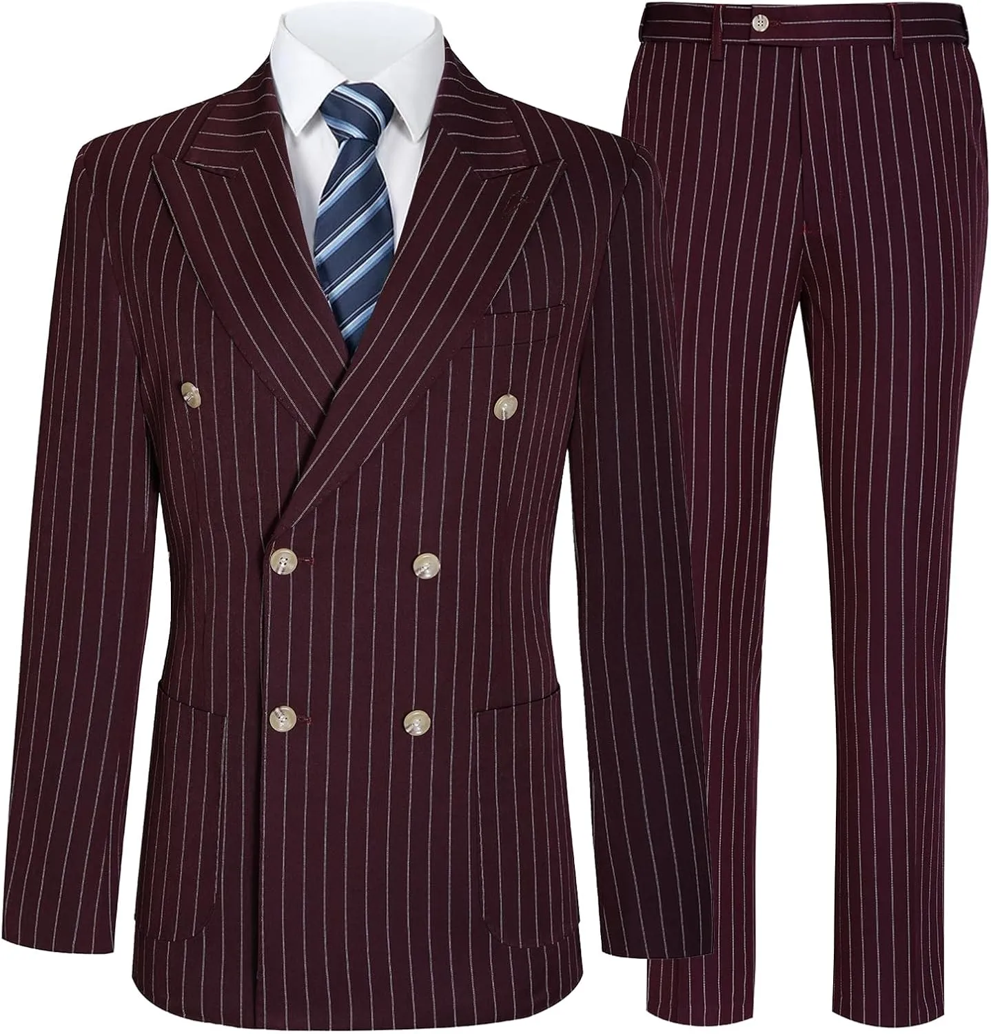 Mens Suits Slim Fit 3 Piece Double Breasted Tuxedo Suit Jacket Vest Pants Set for Wedding Prom