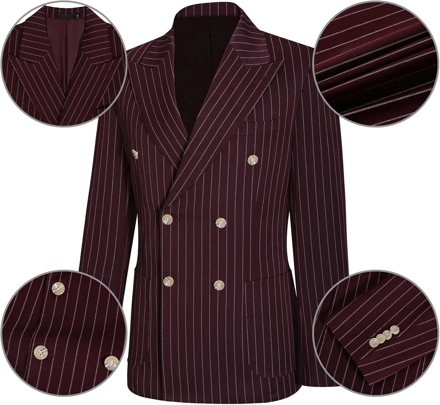 Mens Suits Slim Fit 3 Piece Double Breasted Tuxedo Suit Jacket Vest Pants Set for Wedding Prom