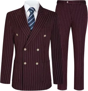Mens Suits Slim Fit 3 Piece Double Breasted Tuxedo Suit Jacket Vest Pants Set for Wedding Prom