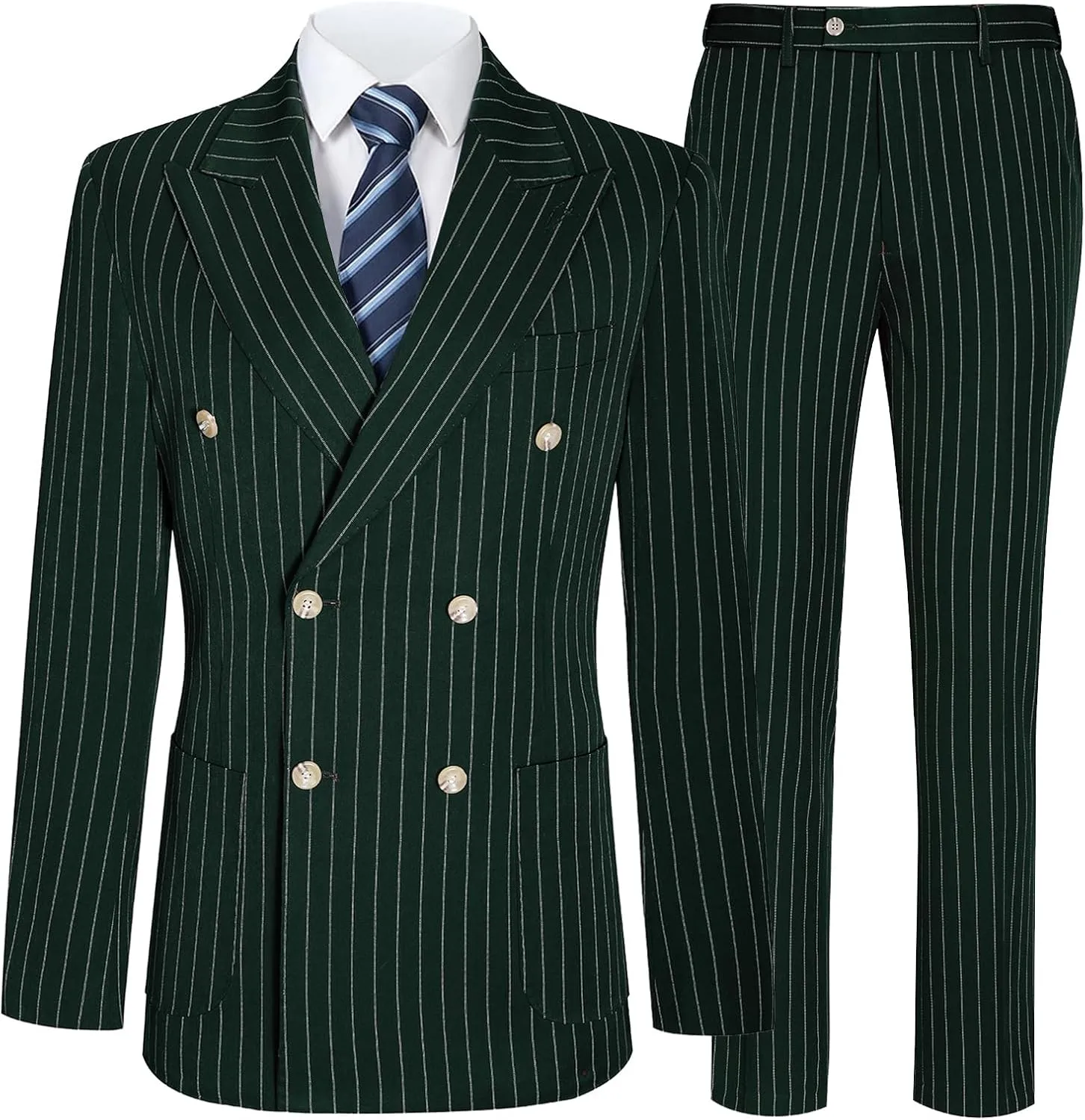 Mens Suits Slim Fit 3 Piece Double Breasted Tuxedo Suit Jacket Vest Pants Set for Wedding Prom