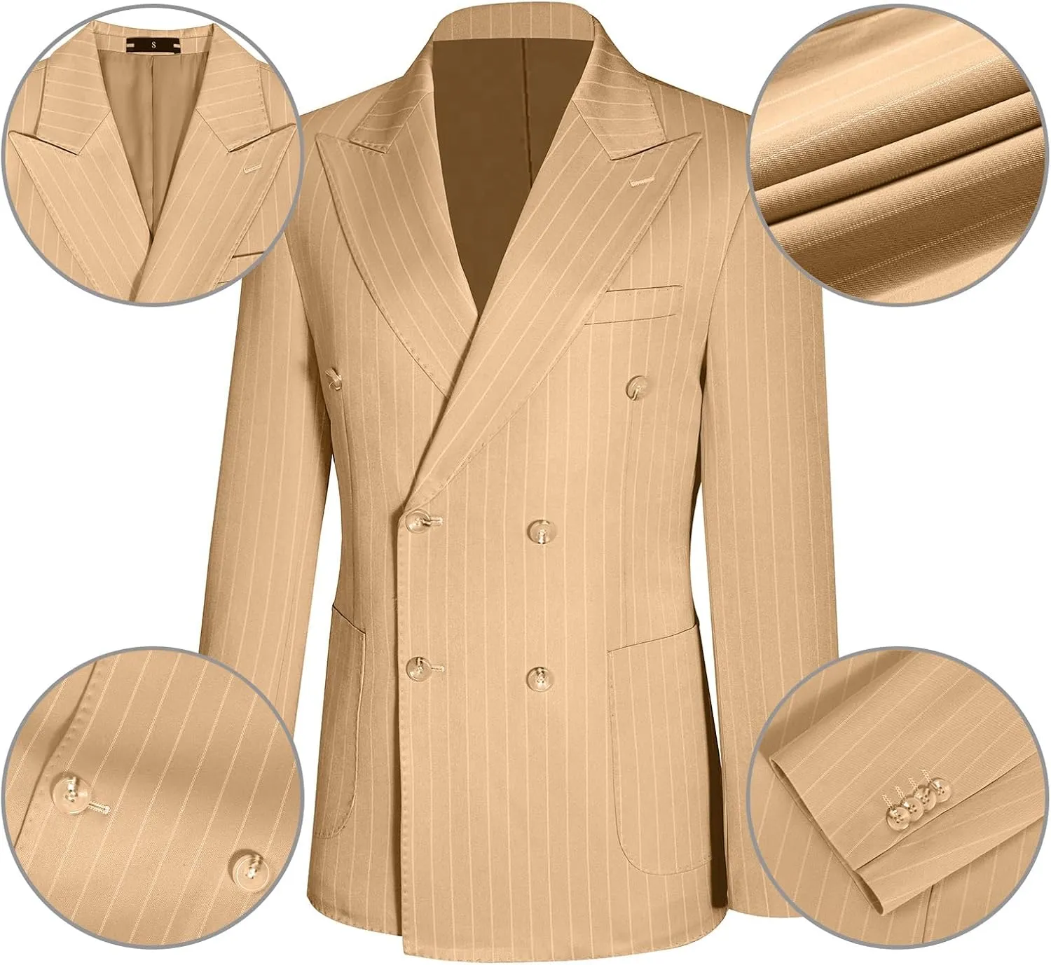 Mens Suits Slim Fit 3 Piece Double Breasted Tuxedo Suit Jacket Vest Pants Set for Wedding Prom