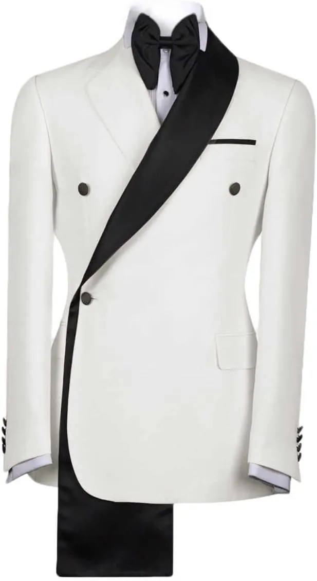 Men's Tux Jacket One-Button Shawl Lapel Blazer with White Trim, Formal Wear for Weddings and Dinners