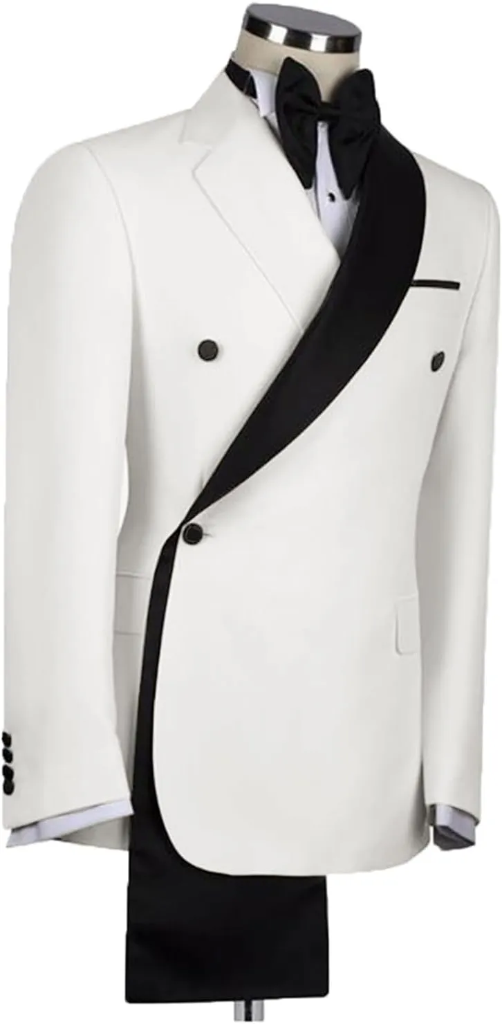 Men's Tux Jacket One-Button Shawl Lapel Blazer with White Trim, Formal Wear for Weddings and Dinners